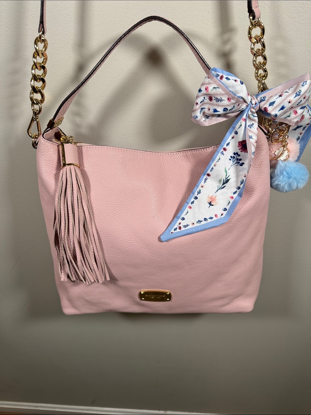 Michael Kors Blush Pink Pebbled Leather Shoulder Hobo Bag Gold Hardware